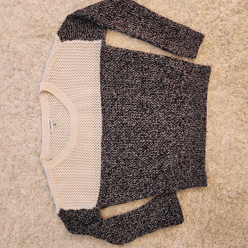 Calvin Klein Black and White Knitted Block Sweater